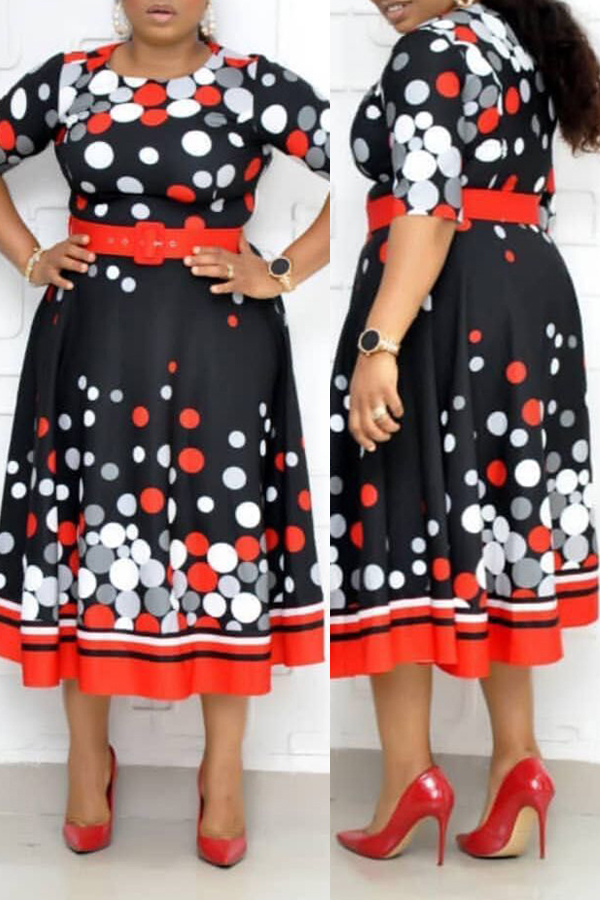 

Lovely Casual Print Black Mid Calf Plus Size Dress