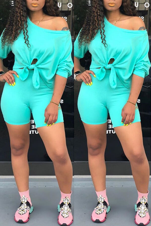 

Lovely Leisure Basic Skyblue Two-piece Shorts Set