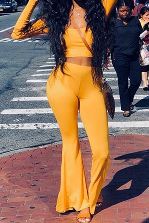 

Lovely Trendy Basic Yellow Two-piece Pants Set