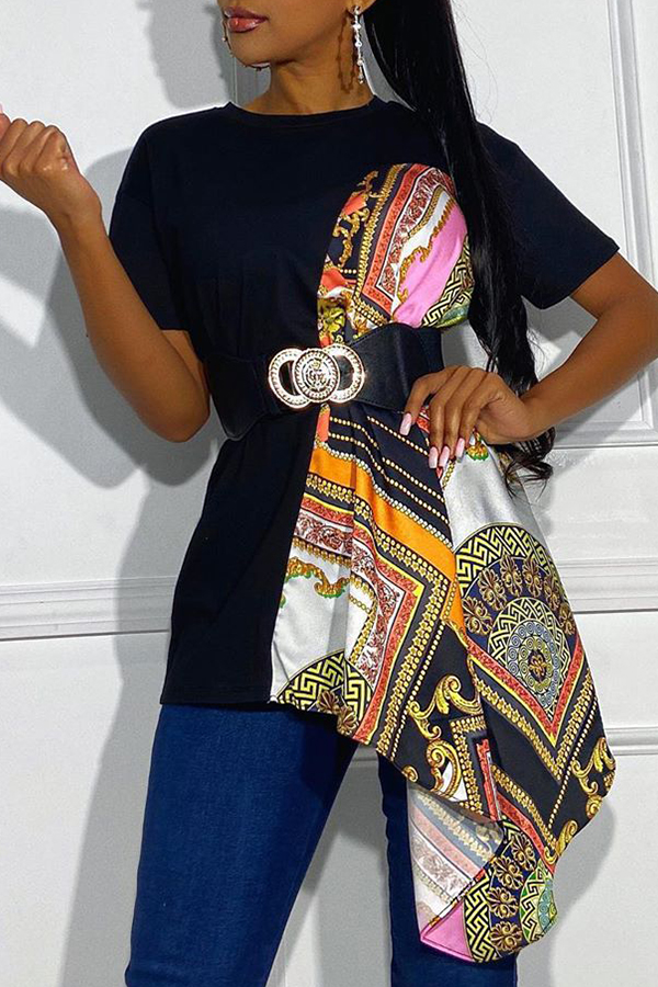 Lovely Stylish Patchwork Black T-shirt