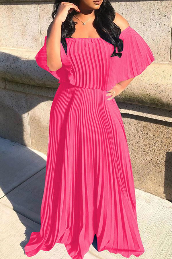 

Lovely Trendy Fold Design Rose Red Maxi Dress