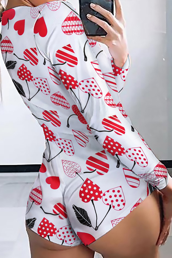 

Lovely Stylish Heart Print Red One-piece Romper