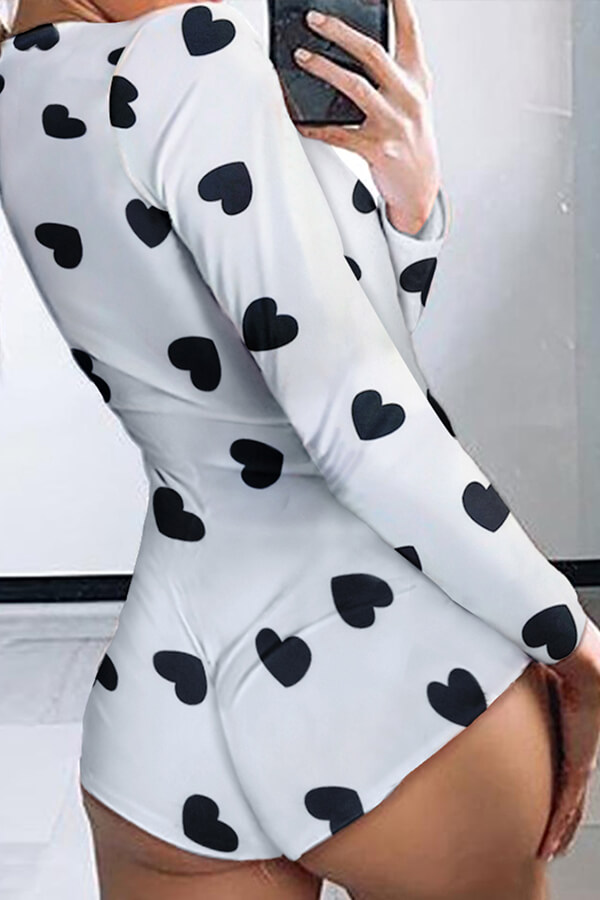 

Lovely Stylish Heart Print Black One-piece Romper