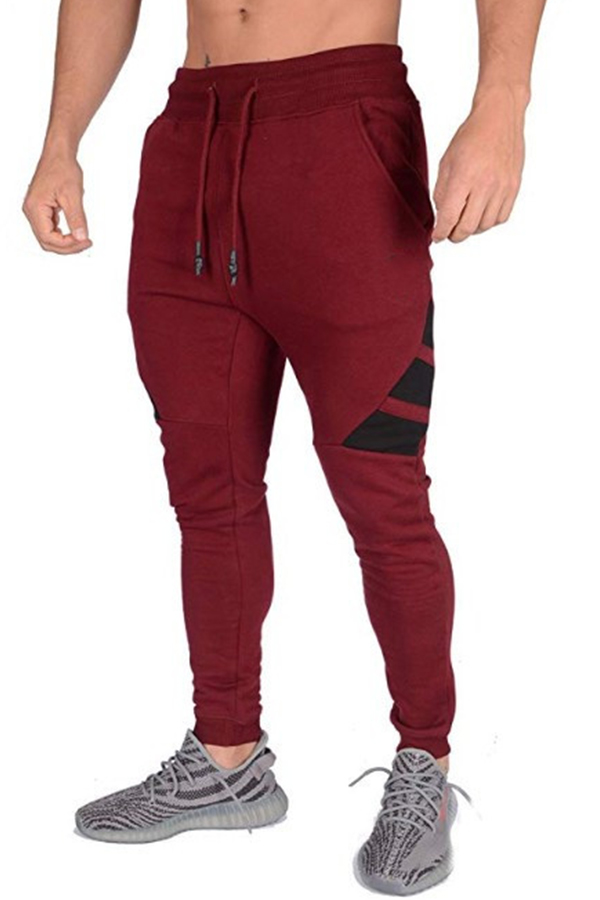 

Lovely Sportswear Patchwork Wine Red Pants