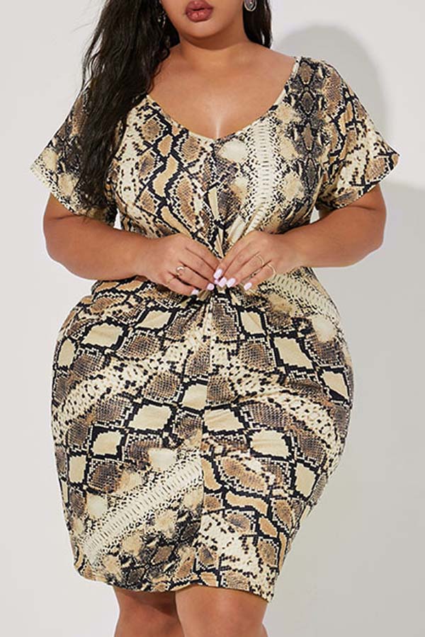 

Lovely Trendy Snakeskin Print Plus Size Dress, Cobra