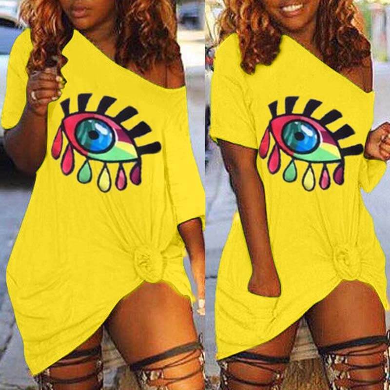 

LW Plus Size Casual Eye Print Yellow Mini Dress