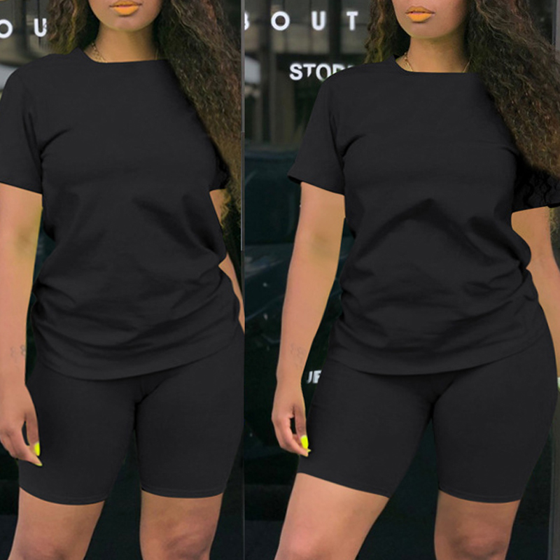 

Lovely Plus Size Casual Basic Black Two-piece Shorts Set