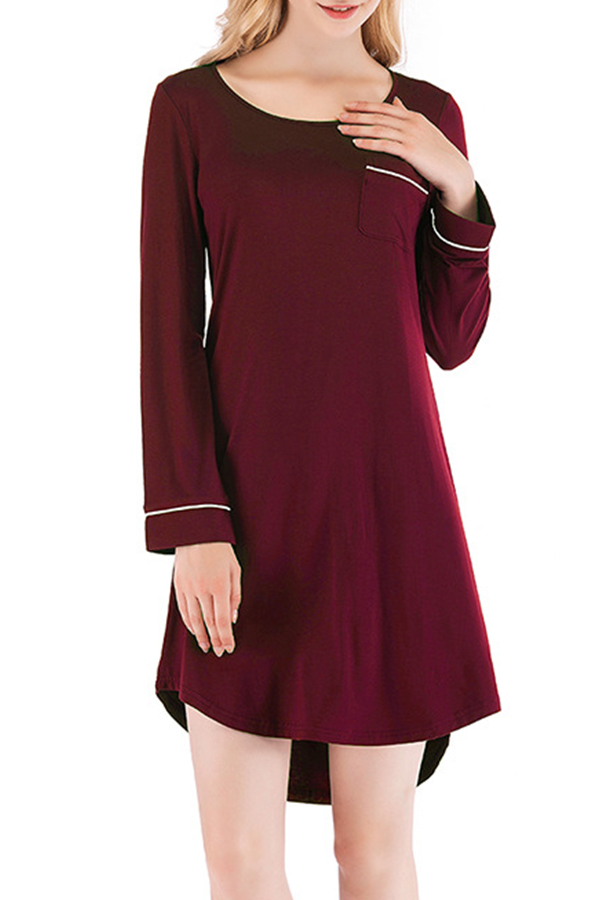 

Lovely Casual Basic Wine Red Loungewear