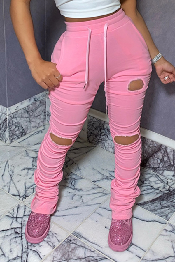 

Lovely Sportswear Hollow-out Pink Pants