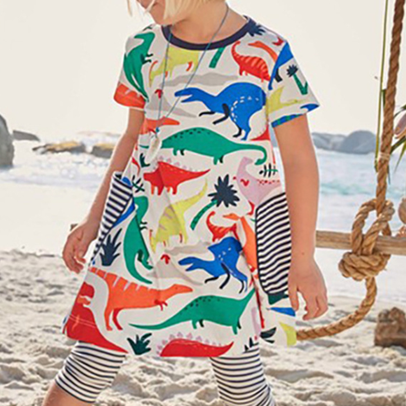 

Lovely Sweet Cartoon Print Multicolor Girl Knee Length Dress, Multi