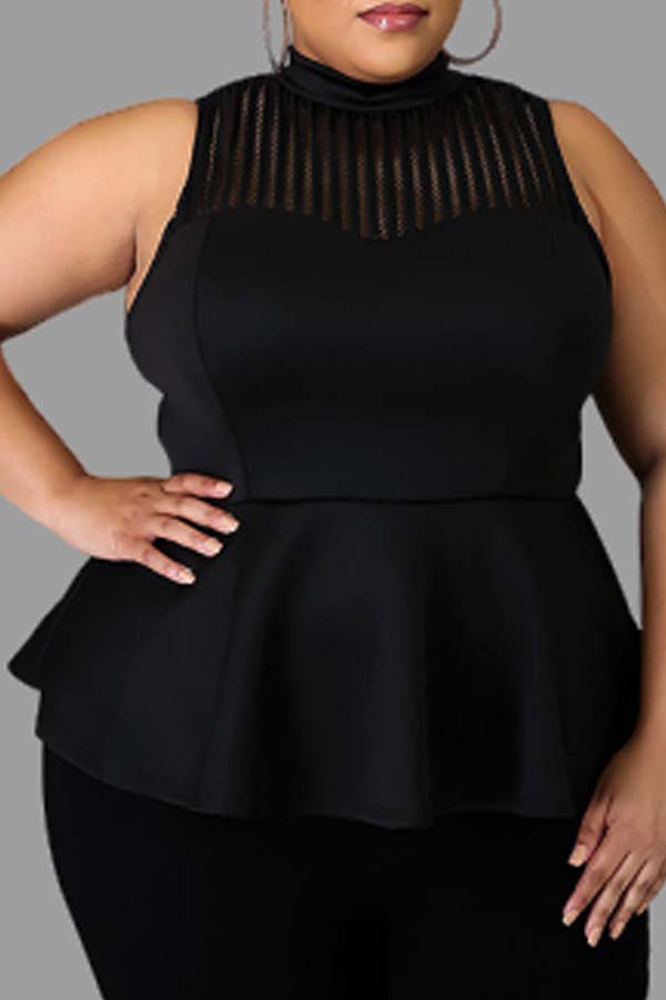 

Lovely Trendy Patchwork Black Plus Size Blouse