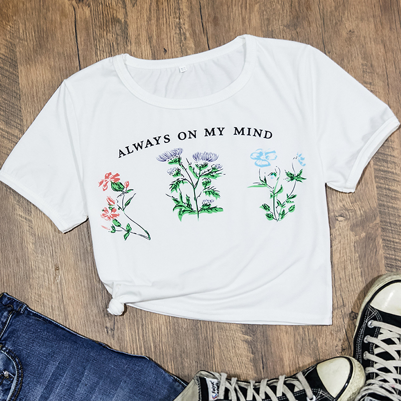 

Lovely Leisure Plants Print White T-shirt