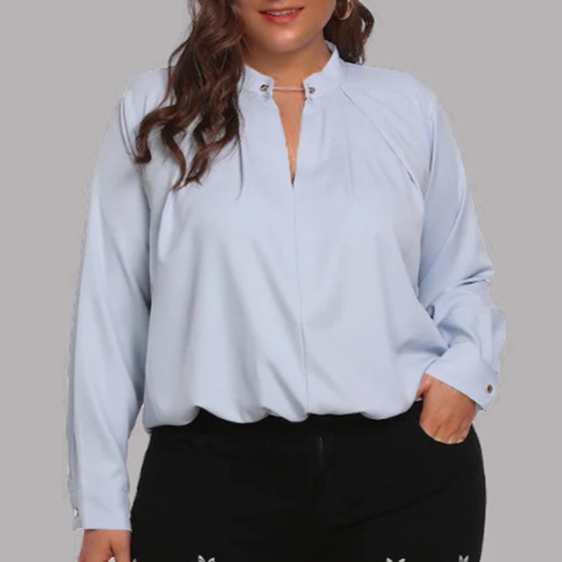 Lovely Casual Fold Design Light Grey Plus Size Blouses