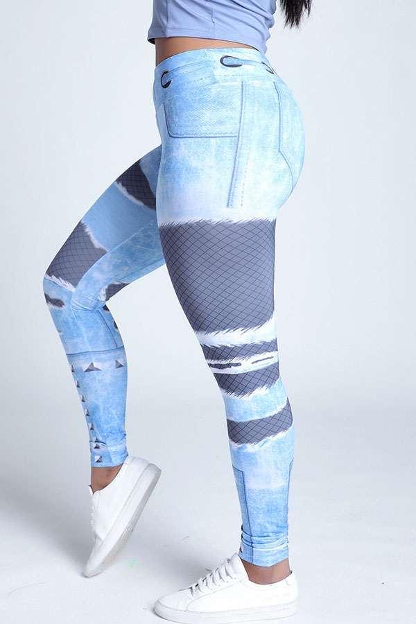 

Lovely Sportswear Print Blue Leggings