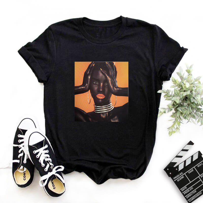 

Lovely Leisure O Neck Print Black T-shirt