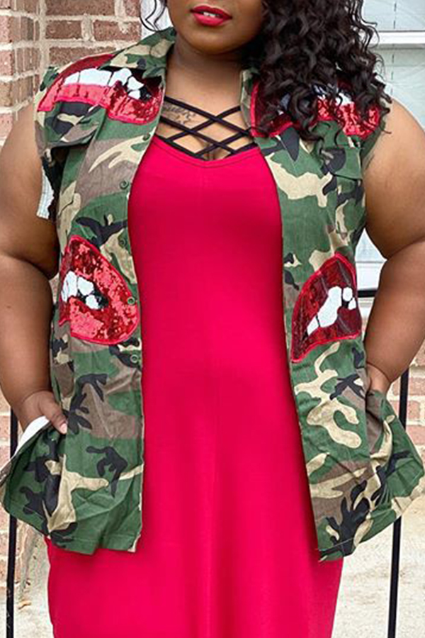 

Lovely Trendy Print Green Plus Size Camisole