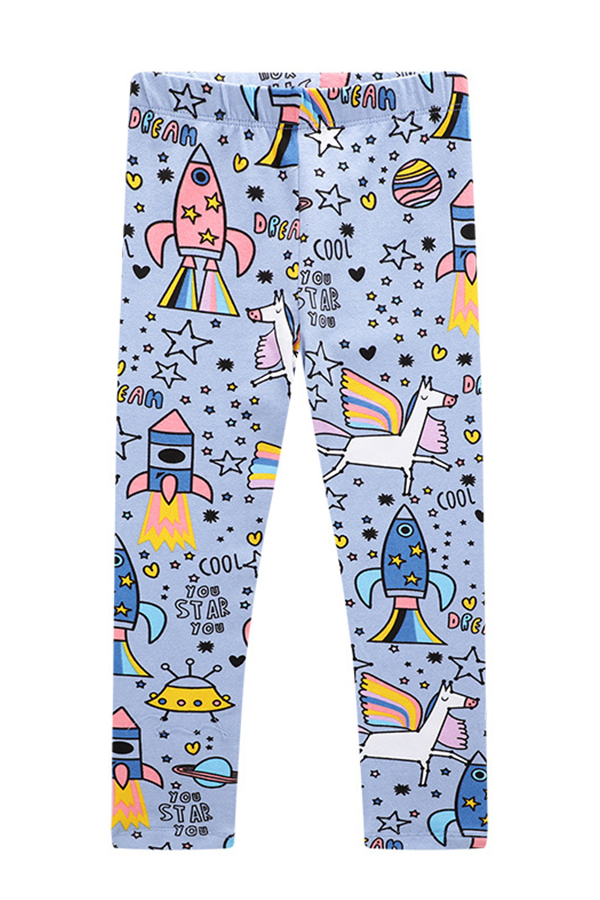 

Lovely Sweet Cartoon Print Baby Blue Girl Leggings