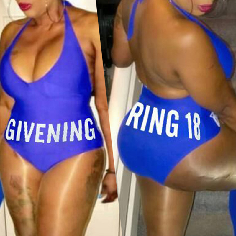 

Lovely Letter Blue One-piece Swimsuit
