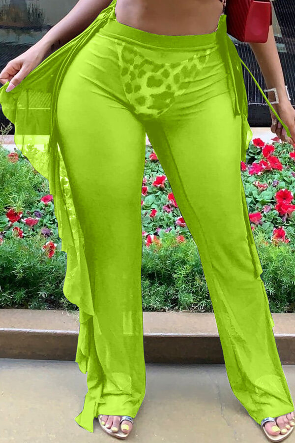 

Lovely Flounce Design Green Cover-up(Pants