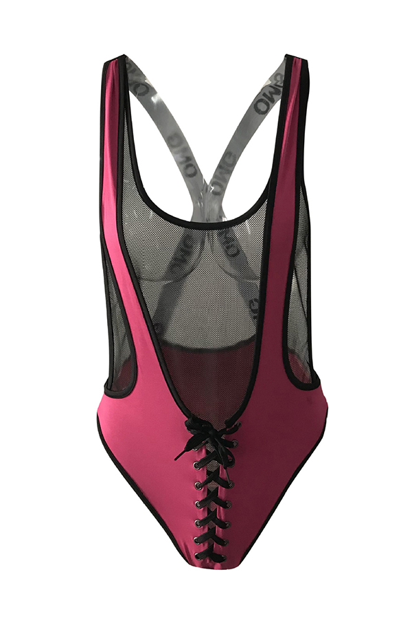 

Lovely Bandage Design Rose Red One-piece Swimsuit