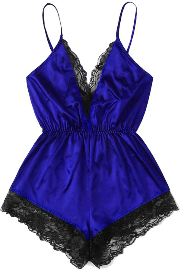 

Lovely Sexy Lace Hem Blue Sleepwear