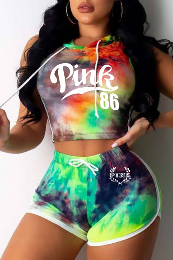 

Lovely Sportswear Print Green Two-piece Shorts Set