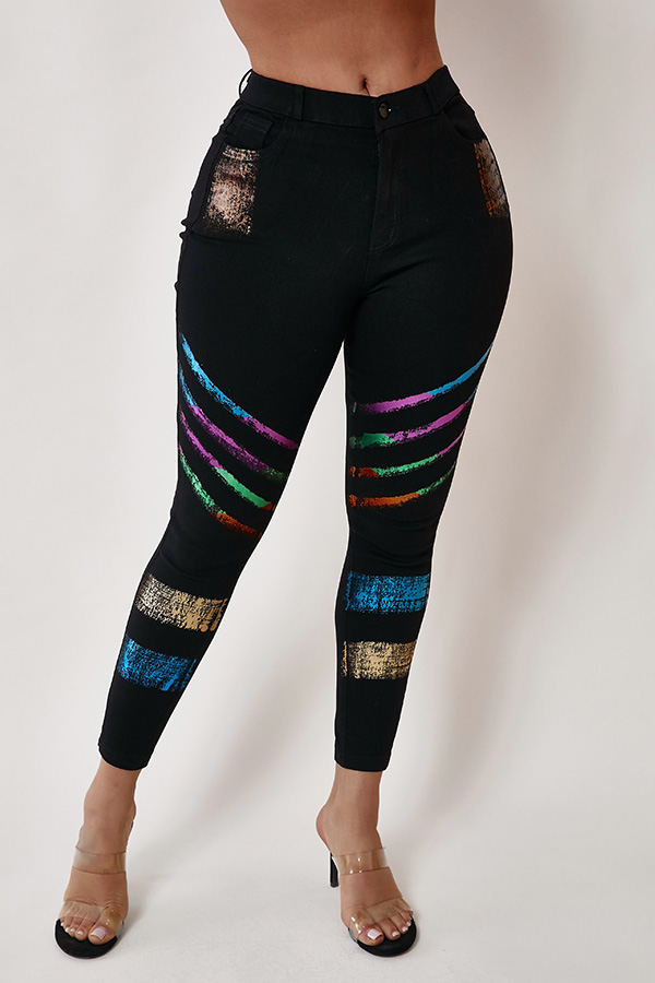 

Lovely Casual Print Black Jeans
