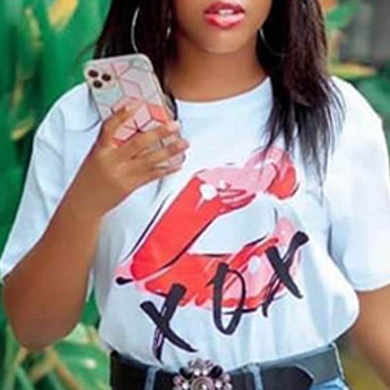 

Lovely Casual Lip Print White T-shirt