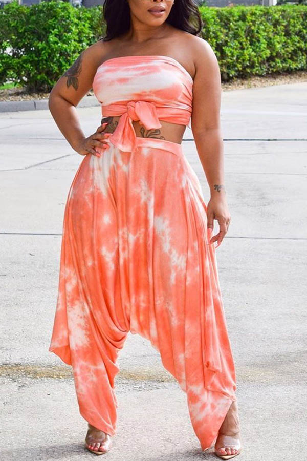 

Lovely Casual Tie-dye Yellow Two-piece Pants Set, Jacinth