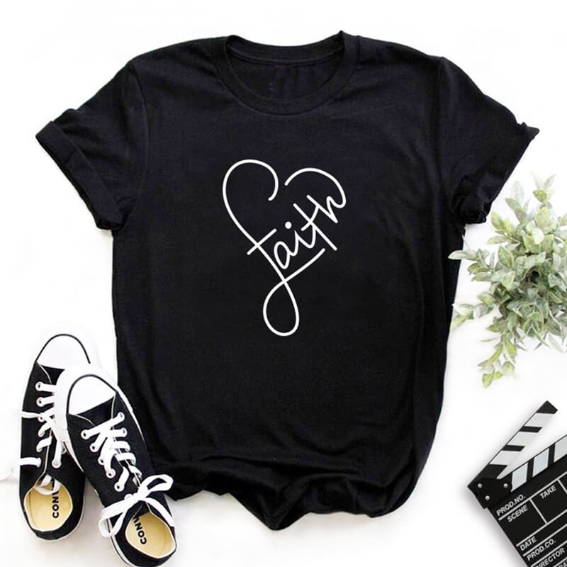 Lovely Leisure Heart Black T-shirt