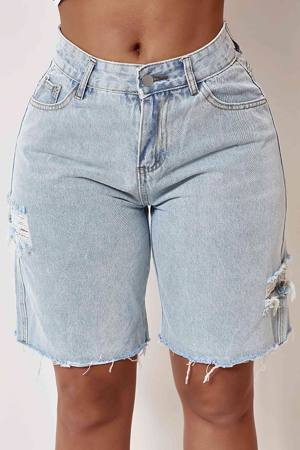 

Lovely Trendy Broken Holes Blue Shorts