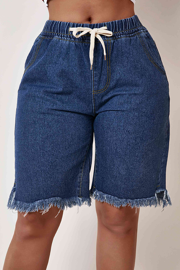 

Lovely Trendy Torn Edges Blue Shorts
