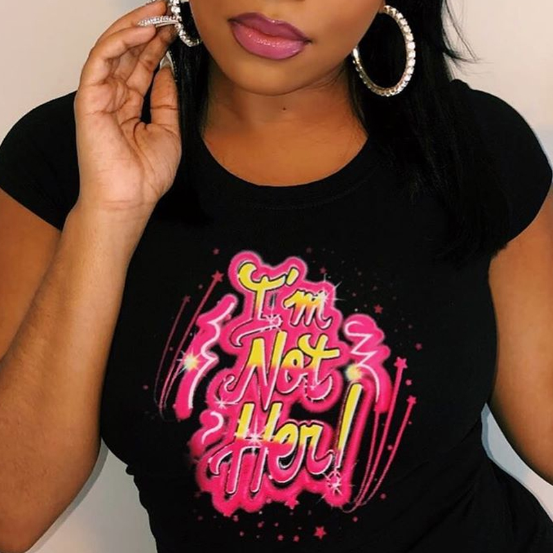 

Lovely Street O Neck Print Black T-shirt
