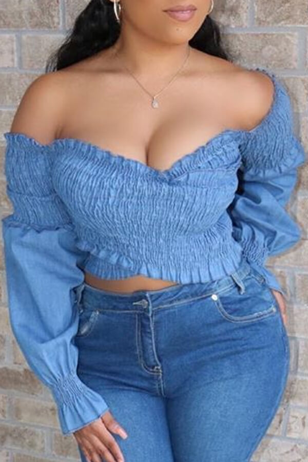 

Lovely Trendy Fold Design Blue Blouse