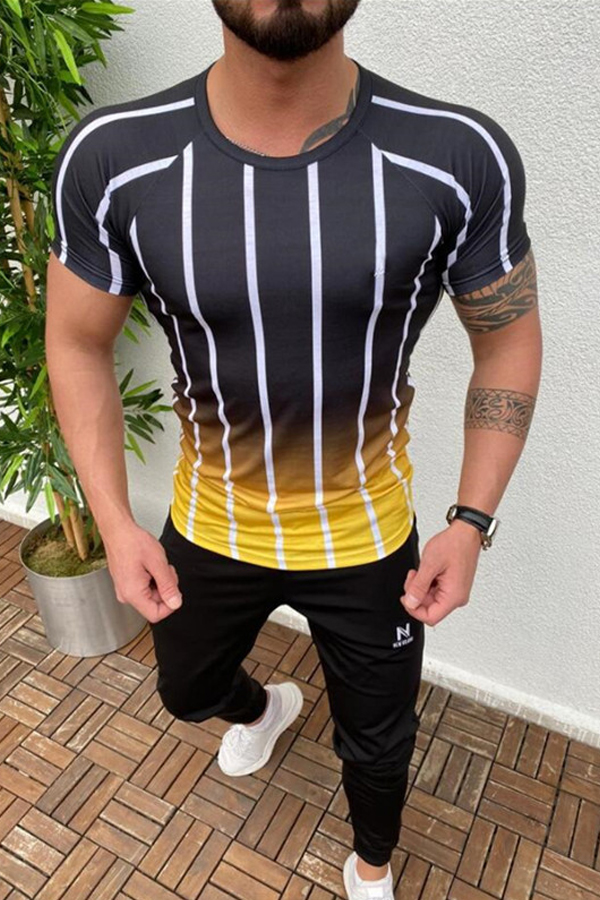 

Lovely Leisure O Neck Striped Yellow T-shirt