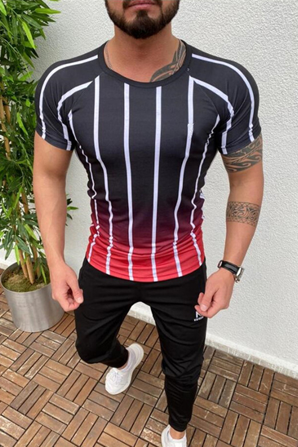 

Lovely Leisure O Neck Striped Red T-shirt