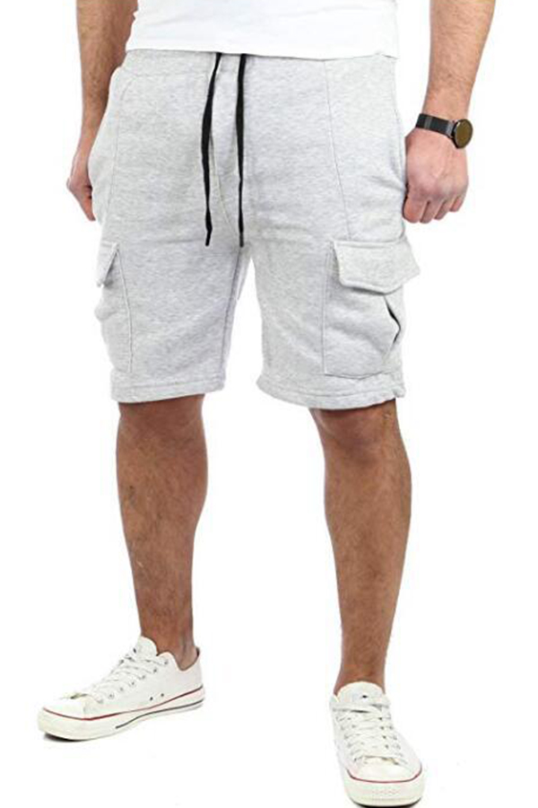 

Lovely Sportswear Pocket Patched Light Grey Shorts