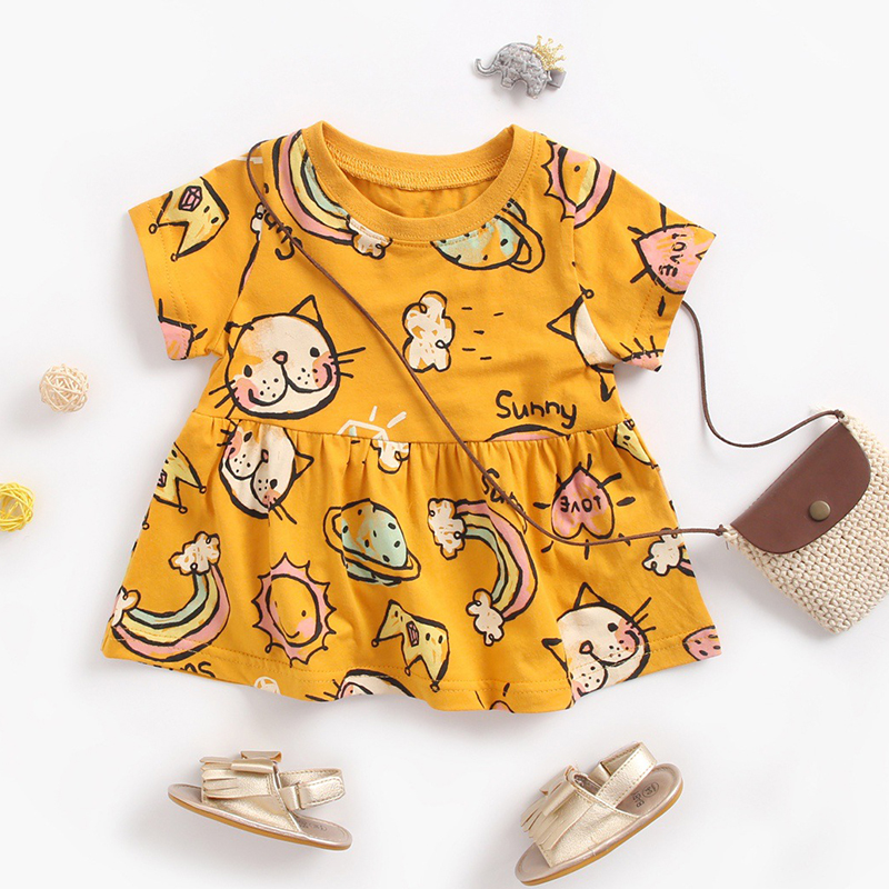 

Lovely Sweet Cartoon Print Orange Girl Knee Length Dress