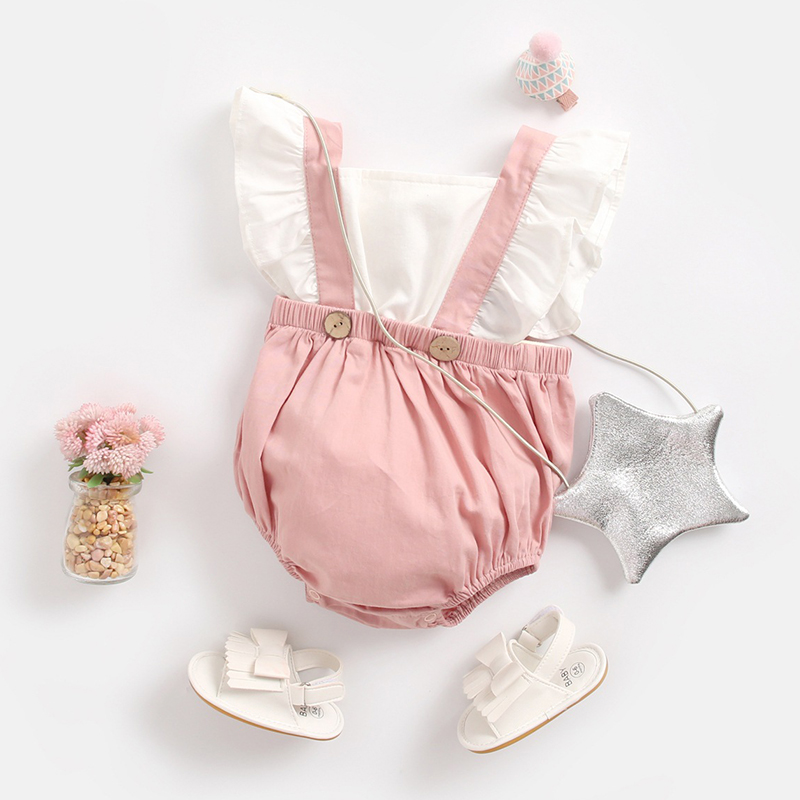 

Lovely Sweet Flounce Design Pink Girl One-piece Romper