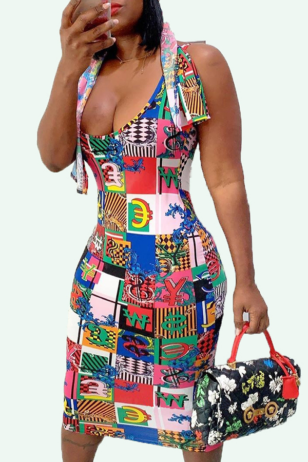 

Lovely Trendy Print Multicolor Knee Length Dress, Multi