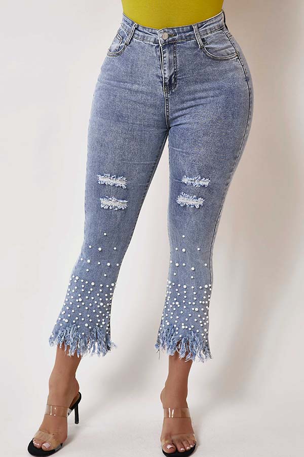 

Lovely Vintage Broken Holes Blue Jeans