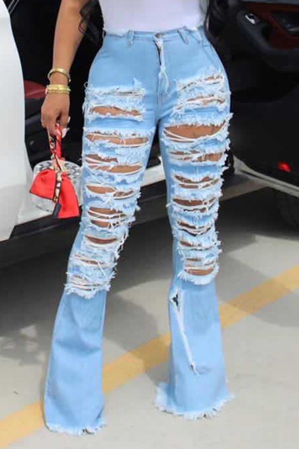 Lovely Casual Hollow-out Blue Jeans