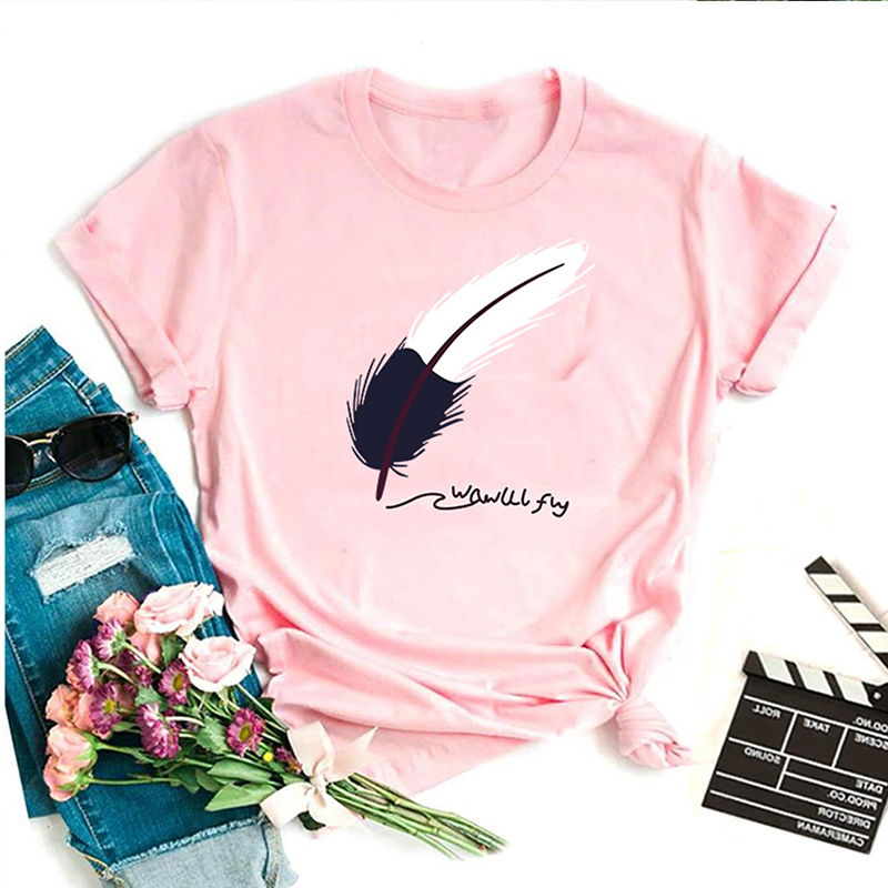 

Lovely Leisure O Neck Print Pink T-shirt