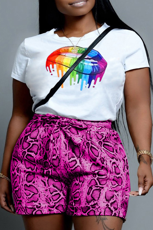 

Lovely Casual Print Purple Plus Size Two-piece Shorts Set