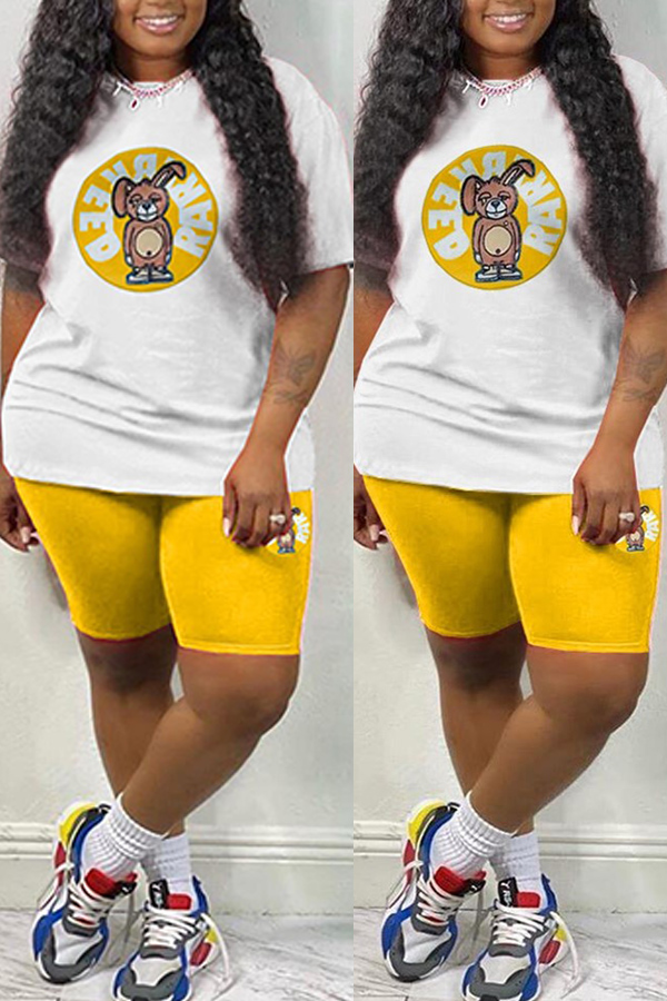 

Lovely Leisure Print Yellow Two-piece Shorts Set