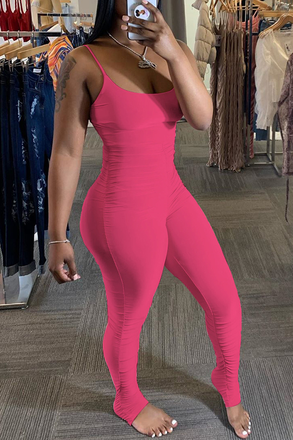 

Lovely Trendy Fold Design Rose Red One-piece Jumpsuit