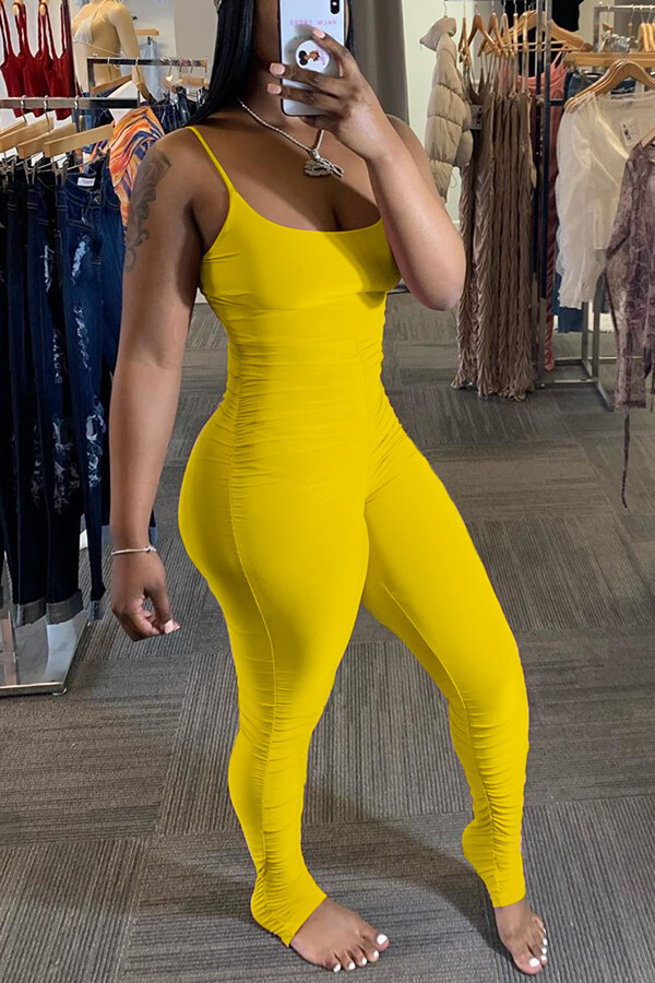 

Lovely Trendy Fold Design Yellow One-piece Jumpsuit