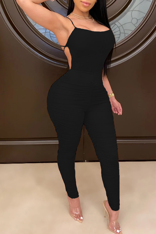 

Lovely Trendy Fold Design Black One-piece Jumpsuit