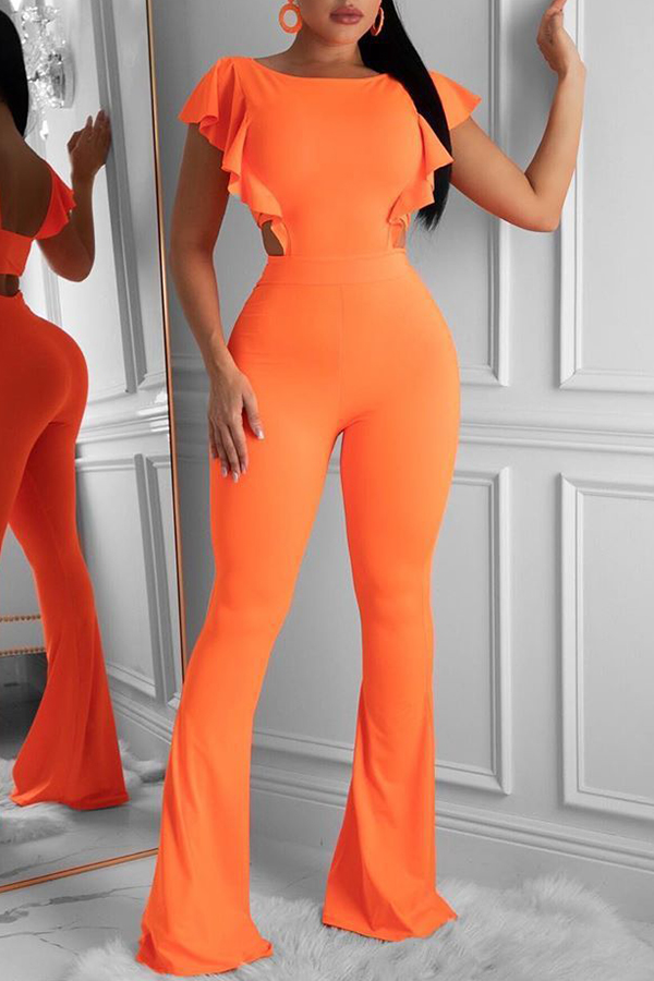 

Lovely Trendy Flounce Design Orangae One-piece Jumpsuit, Orange