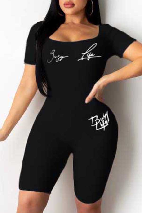 

Lovely Leisure Letter Black One-piece Romper